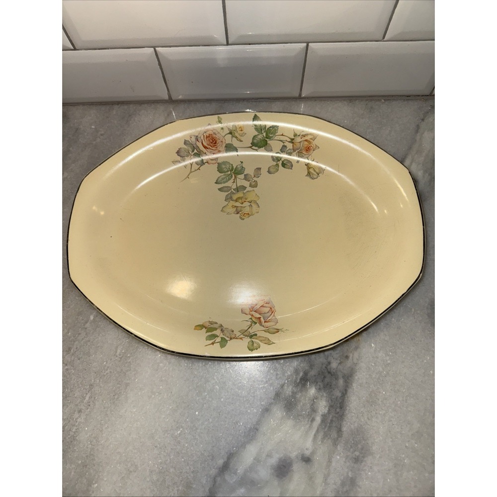 Rare Vntg Homer Laughlin Large Oval Serving Platter with Rose Pattern 15"GW995